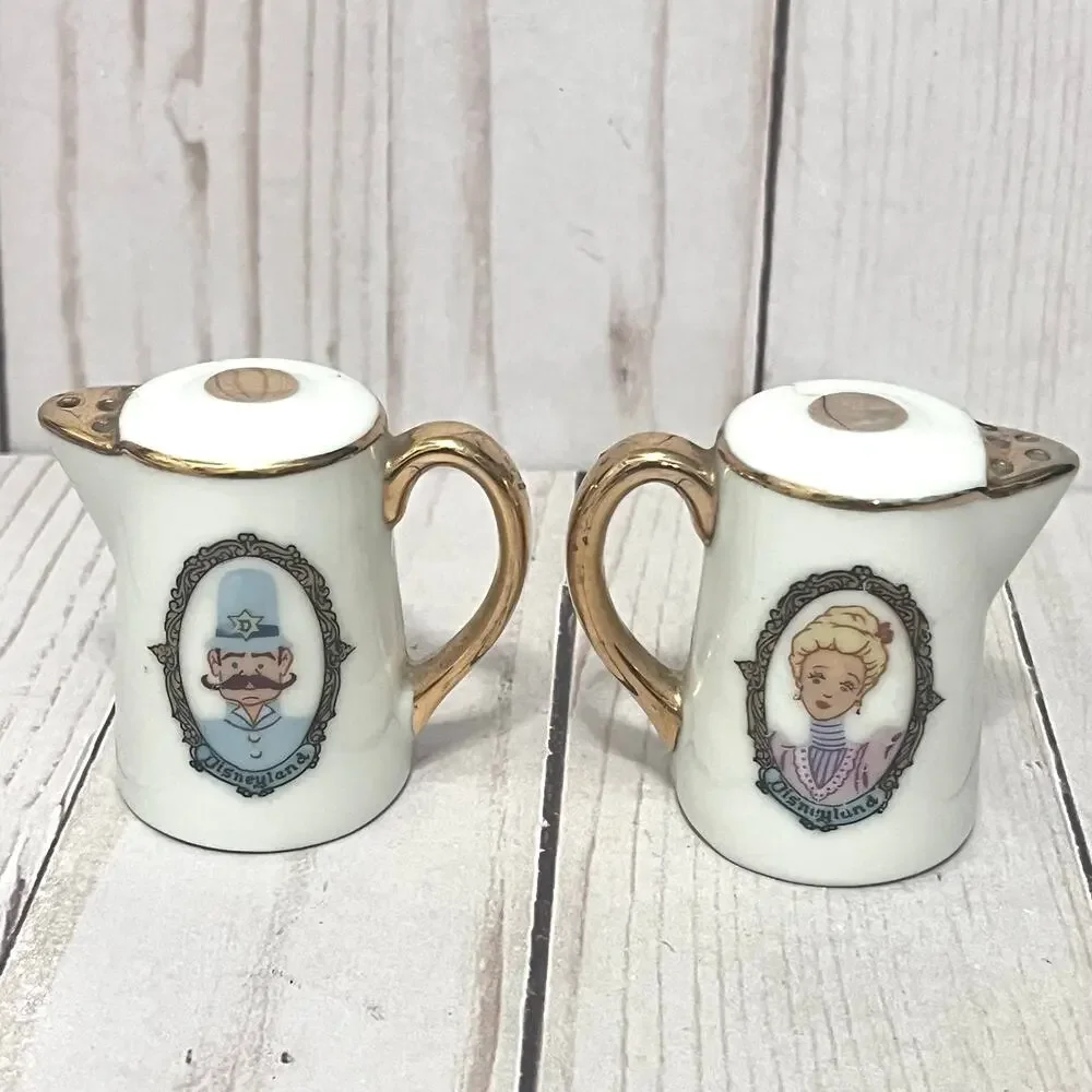 Vintage Disneyland Coffee Teapot Shaped Lady & Constable Salt & Pepper Shaker